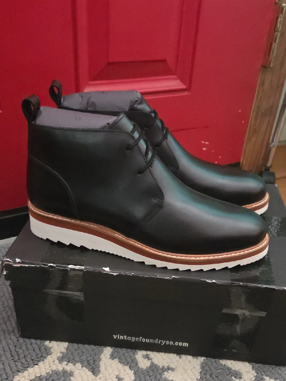 Vintage Foundry Co. Lewis Black Leather Chukka Boots - Sleek Lace-Up Design 7.5